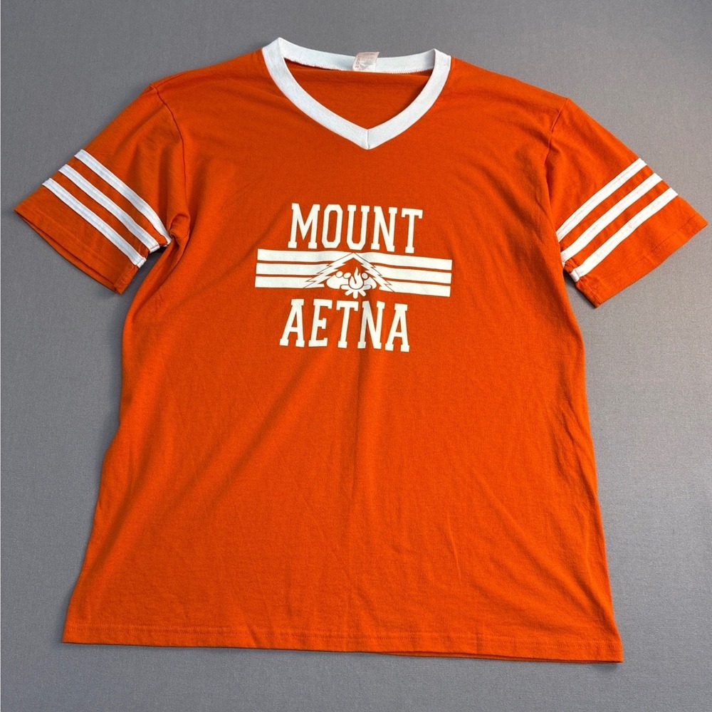 Augusta Sportswear Mount Aetna Ringer Tee Orange White V-Neck Jersey Mens Large